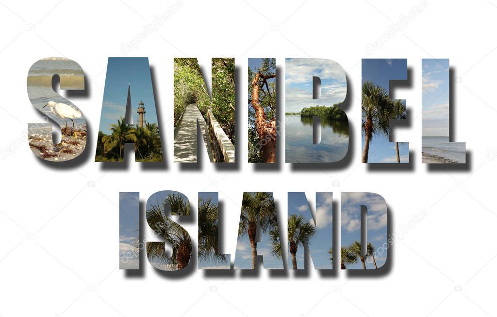 Sanibel Island Florida collage on white