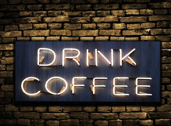 Drink Coffee neon sign on brick — Stock Photo, Image
