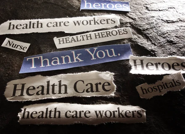 News headlines with Thank You message for hero healthcare workers during the Coronavirus pandemic