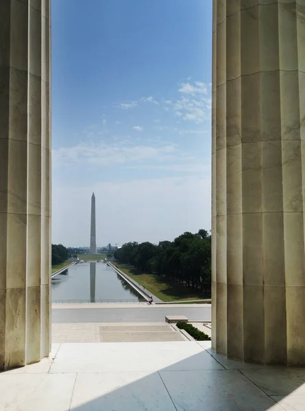View Washington Monument National Mall Reflecting Pool Lincoln Memorial Steps — Stock Photo, Image