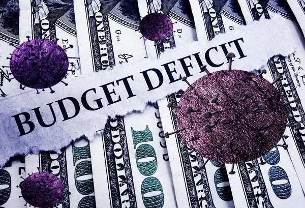 Zprávy Rozpočtovém Deficitu Coronavirus Stodolarových Bankovkách — Stock fotografie