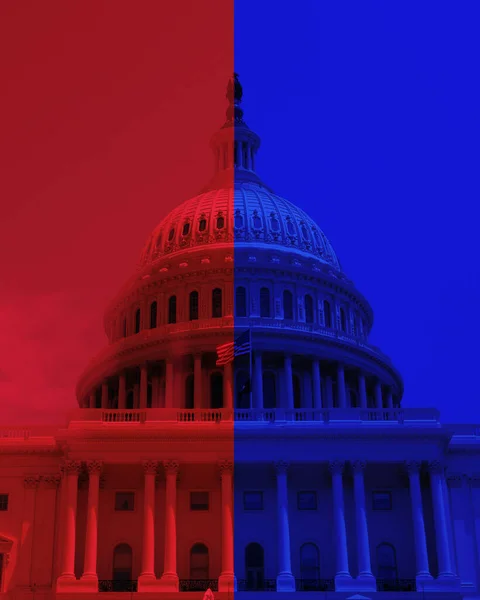 Capitol Dome Washington Half Red Half Blue Signifying Democratic Republican — Stock Photo, Image