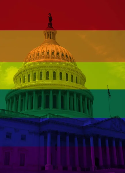 Bandera Del Arco Iris Sobre Capitolio Estados Unidos Washington Concepto —  Fotos de Stock