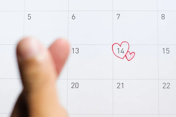 Mini Kalp Işareti Ile Şubat Takvim Sevgililer Günü Kavramı Kırmızı — Stok fotoğraf