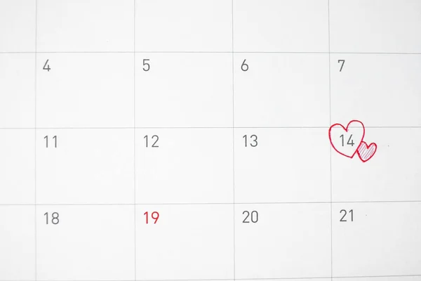 Feburary Red Pink Heart Calendar Valentine Day Concept — Stock Photo, Image