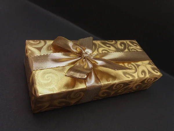 Elegant Gift Box Black Background — Stock Photo, Image