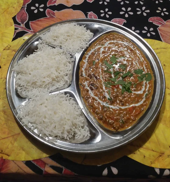 Daal Masala Lentilhas Picantes Cozidas Estilo Indiano Com Arroz Basmati — Fotografia de Stock