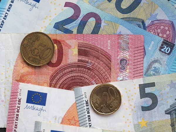 Banknoty Monety Euro Eur Waluta Unii Europejskiej — Zdjęcie stockowe