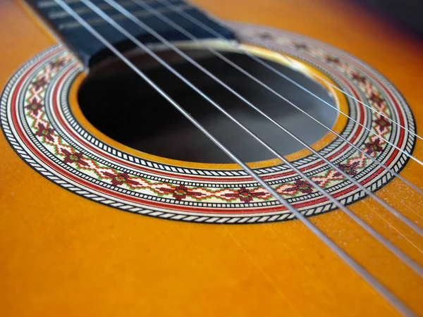 Detail Folk Acoustic Guitar Iron Strings — Stock Photo, Image