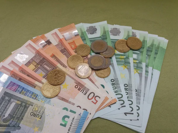 Billets Pièces Euros Monnaie Eur Monnaie Union Européenne — Photo