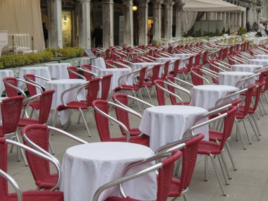 Venice, İtalya - Mart 2018 yaklaşık: açık havada bir bar detay aka Dehor St Mark Meydanı