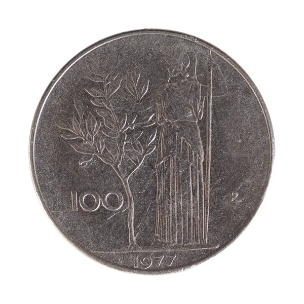 Moeda 100 Liras Itl Moeda Itália 1977 — Fotografia de Stock