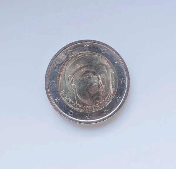 Zwei Euro Münze Mit Dem Porträt Des Schriftstellers Giovanni Boccaccio — Stockfoto