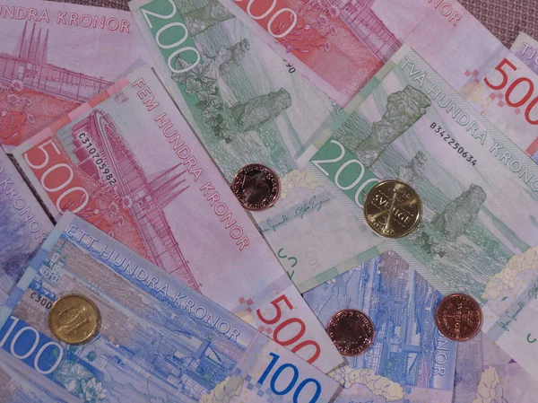 Schwedische Kronen Banknoten Und Münzen Sek Schwedische Währung — Stockfoto