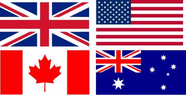 Ana İngilizce konuşan ülkeler - izole vektör çizim bayrakları