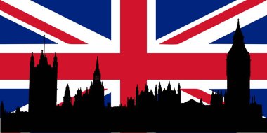 Parlamento silüeti union jack bayrak - izole vektör çizim üzerinde ev sahipliği yapmaktadır.