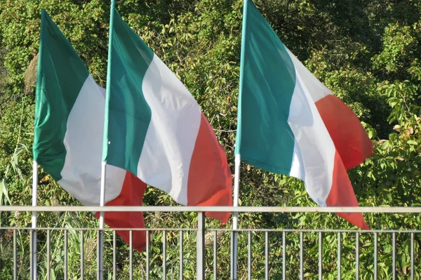 Three Italian Flags Floating Wind — Stock Photo, Image