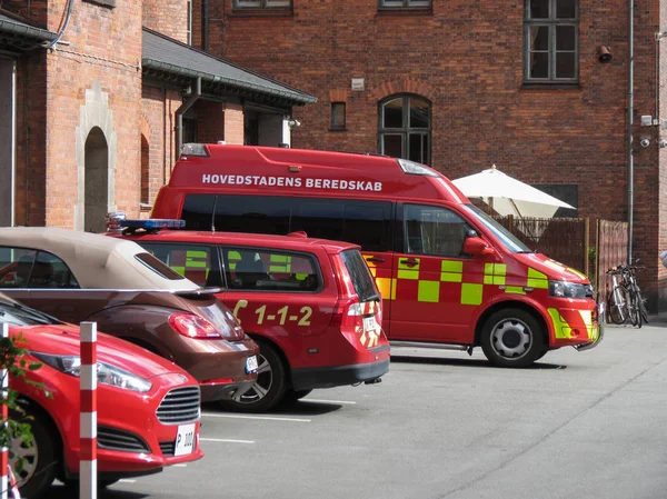 Copenhagen Denmark Circa August 2017 Red Fire Brigade Vehicles — Stock Photo, Image