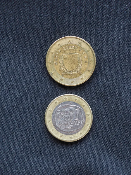 Cent Och Euro Mynt Pengar Euro Valutan Malta Och Grekland — Stockfoto