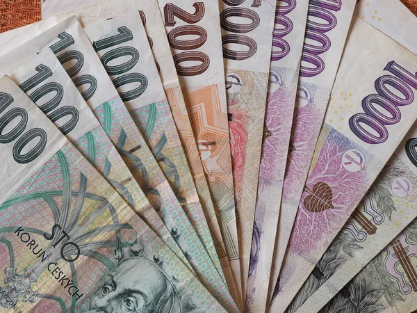 Pieniądze Banknotów Korona Czeska Czk Waluta Republiki Czeskiej — Zdjęcie stockowe
