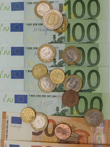Billets Pièces Euros Monnaie Eur Monnaie Union Européenne — Photo