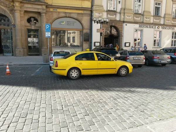 Prague Czech Republic Circa June 2015 Yellow Taxi Car Waiting — Stock Photo, Image