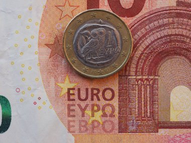 10 euro Not para (Eur) ve 1 Eur para, para birimi Avrupa Birliği - yakından