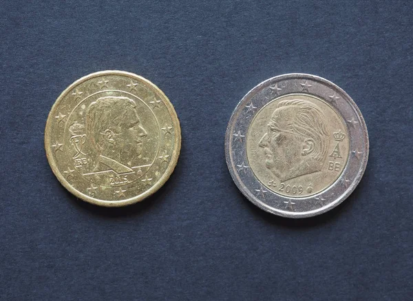 Moedas Euros Dinheiro Eur Moeda União Europeia Com Retrato Rei — Fotografia de Stock