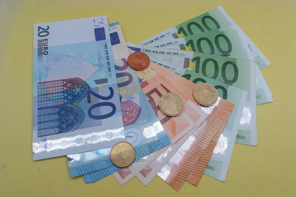 Notas Moedas Euro Eur Moeda União Europeia — Fotografia de Stock