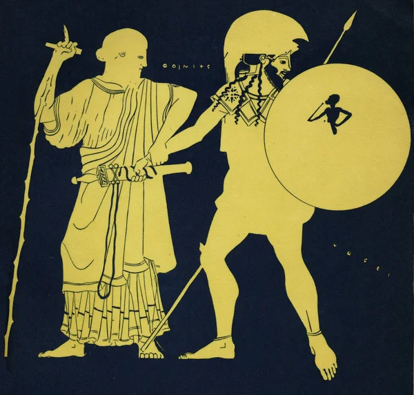 Ахіллес Odisseus Намальовані Ваза Грецький Кераміка — стокове фото