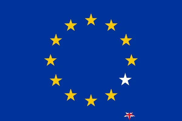 Europeiska Unionens Flagga Med Star Fallit Ner Och Mosade Isolerade — Stockfoto