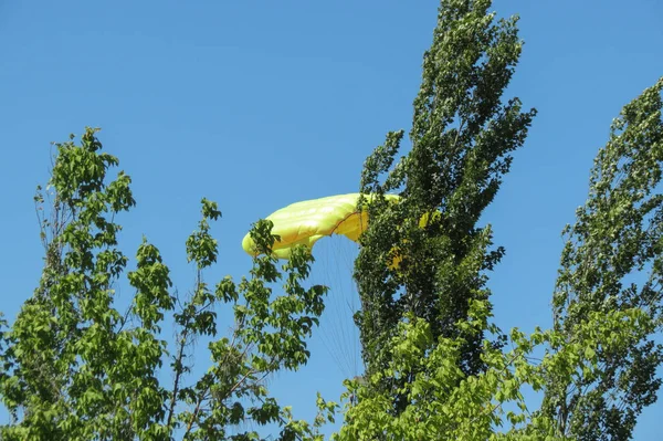 Parachutespringen in de buurt van het stadscentrum in Coimbra — Stockfoto