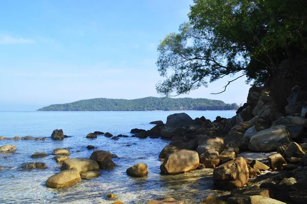 Vue Panoramique Sur Plage Île Mamutik Située Kota Kinabalu Sabah — Photo