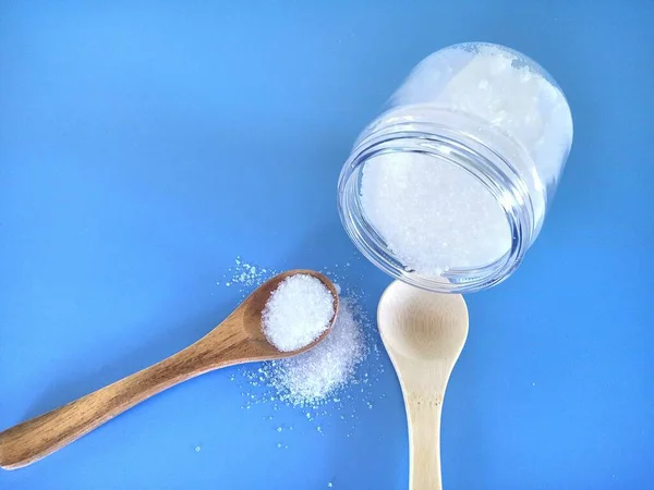 Zucchero Bianco Sfondo Blu — Foto Stock