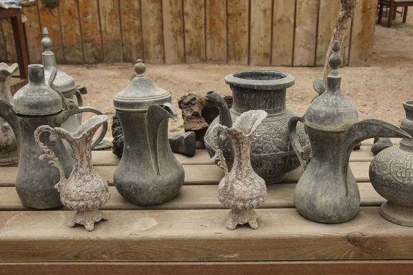 Old Metal Bedouin Coffee Pots Jugs Water One Markets Jordan — Stock Photo, Image