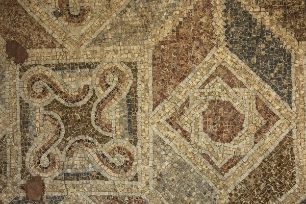 Ancient floor Byzantine mosaic from roman ruins at Umm Qais, ancient town of Gadara, Jorda