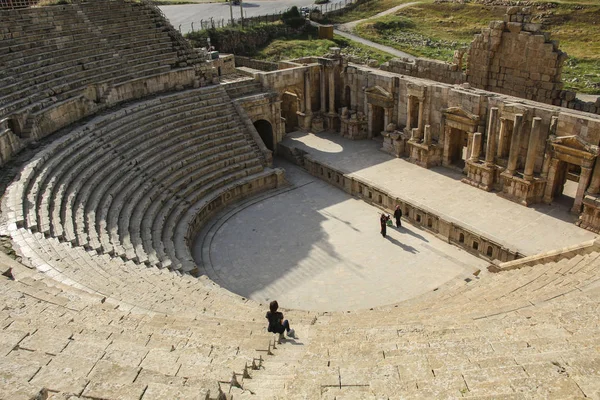 Teatro Sur Antigua Ciudad Romana Gerasa Antigüedad Moderno Jerash Jordania — Foto de Stock