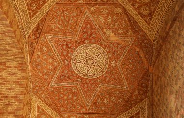 Ancient stone carving in Dome of Soltaniyeh is an ancient mausoleum near Zanjan city, Iran. UNESCO World Heritage Site. clipart