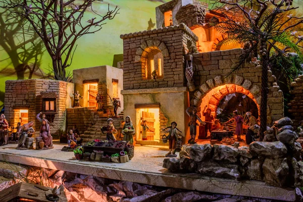 Miniatury Boże Narodzenie Manger Dotyczących Historii Odtworzenie Kontekście Społecznym Czasów — Zdjęcie stockowe