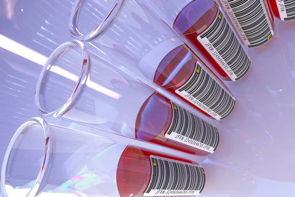 Bazı Laboratuvar Vazolar Içinde Bar Kodları Uyarı Simgeleri Etiketli Kan Telifsiz Stok Fotoğraflar