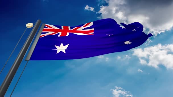 Natural Waving Flag Blue Sky Background Australia — Stock Video