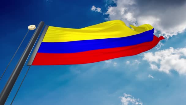 Μια Φυσική Κυματιστή Σημαία Φόντο Τον Γαλάζιο Ουρανό Της Κολομβίας — Αρχείο Βίντεο
