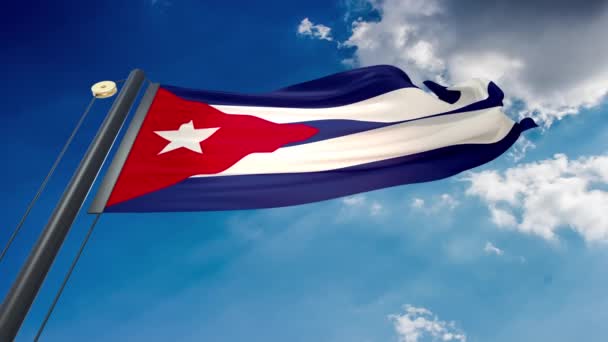 Drapeau Ondulant Naturel Avec Fond Bleu Ciel Cuba — Video