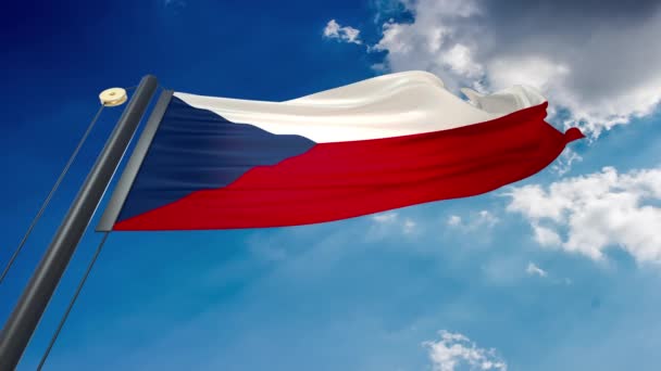 Přirozená Vlající Vlajka Modrou Oblohou Pozadí České Republiky — Stock video