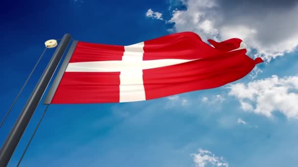 Una Bandera Ondeante Natural Con Fondo Azul Del Cielo Dinamarca — Vídeos de Stock