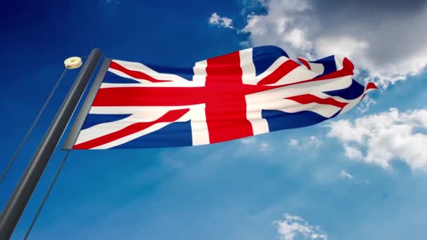 Natural Waving Flag Blue Sky Background United Kingdom — Stock Video