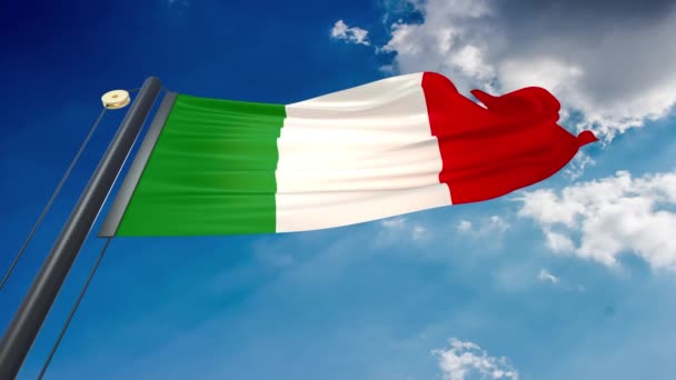 Natural Waving Flag Blue Sky Background Italy — Stock Video