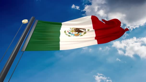 Una Bandera Ondeante Natural Con Fondo Azul Del Cielo México — Vídeos de Stock