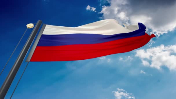 Μια Φυσική Κυματιστή Σημαία Φόντο Τον Γαλάζιο Ουρανό Της Ρωσίας — Αρχείο Βίντεο