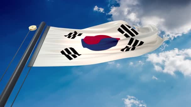 Natural Waving Flag Blue Sky Background South Korea — Stock Video